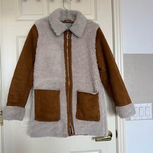 ASOS Two-Tone Teddy Jacket in Cream and Brown